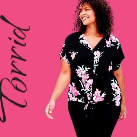 NWOT TORRID Floral Challis Tie Front Midi Dolman Blouse - Picture 1 of 16